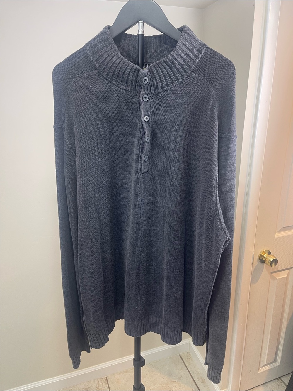 Tommy Bahama Black Crewneck Button-Placket Sweater
